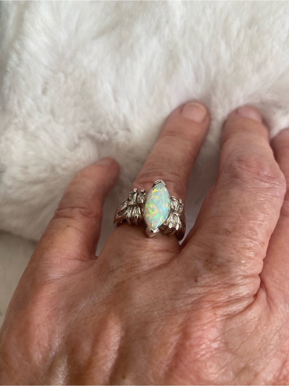 Sterling Opal Marquise Cocktail Ring - White Opal Accent